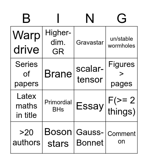 gr-qc bingo Card