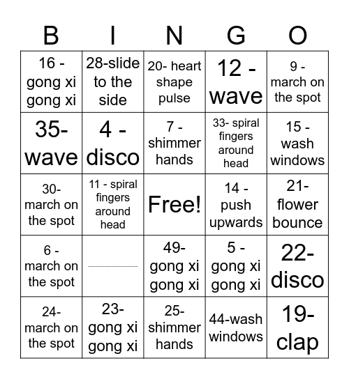 dance bingo Card