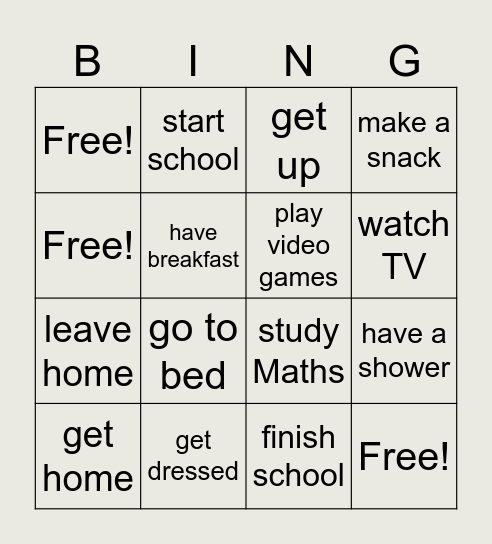 Daily Routine Bingo Card