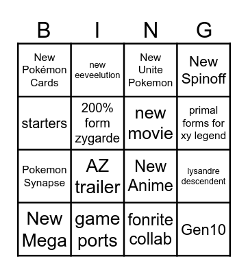 Pokemon Presents Bingo Card