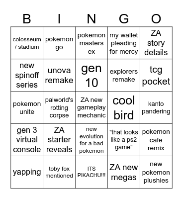 pokemon presents Bingo Card