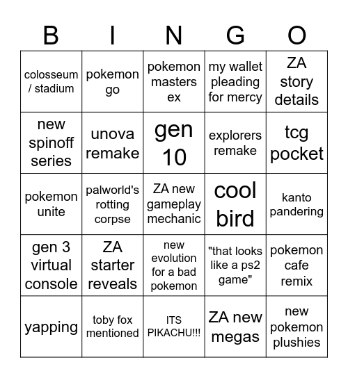 pokemon presents Bingo Card