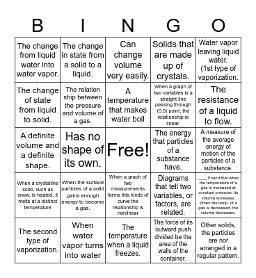 Physical Science Ch. 2 Bingo Card