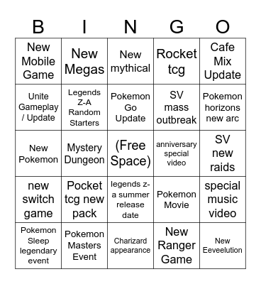 Pokemon Presents Bingo Card