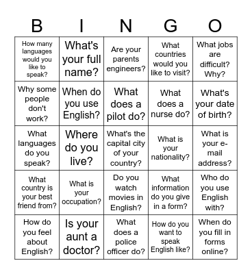 Voices Elementary Unit 1 Bingo Card