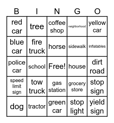 Car Ride Bingo Card