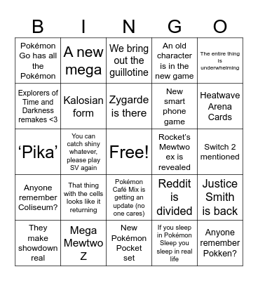 Pokémon Direct Predictions 2025 Bingo Card