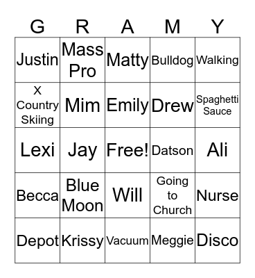 GRAMFEST 2016 Bingo Card