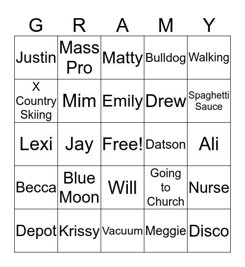 GRAMFEST 2016 Bingo Card
