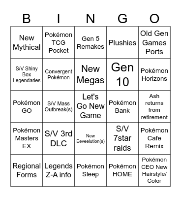 Pokémon Presents 2025 Bingo Card