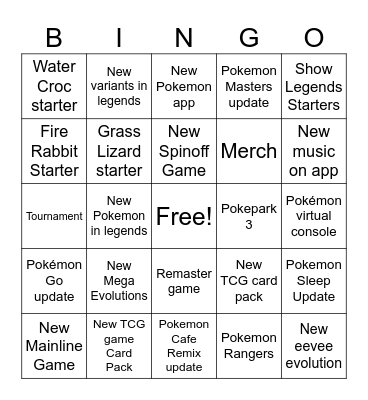 Pokemon Day Direct 2025 Bingo Card