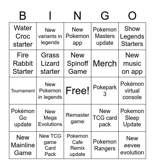 Pokemon Day Direct 2025 Bingo Card