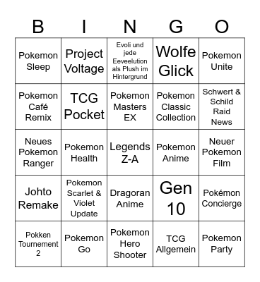Medom Pokemon Presents Bingo Card