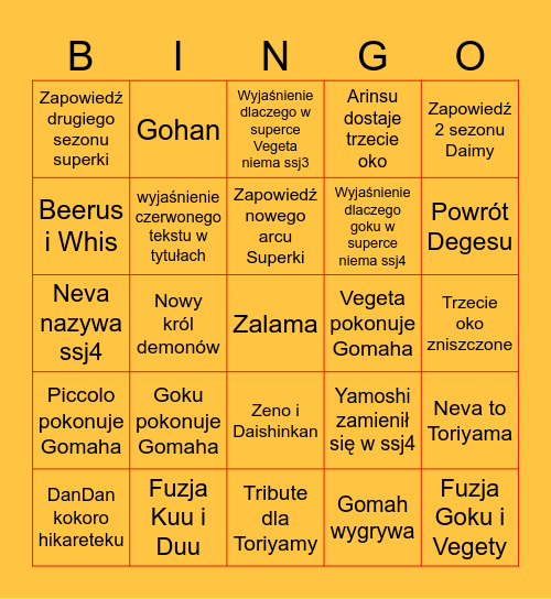 Finał Daimy bingo Card