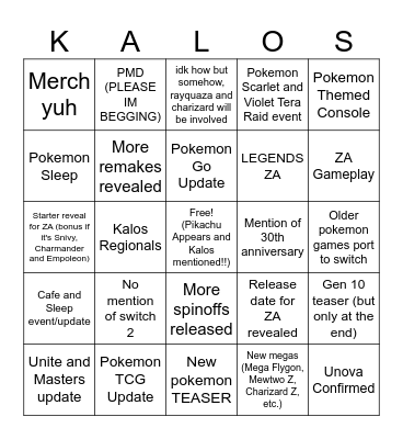 Pokemon Presents 2025 yuh Bingo Card