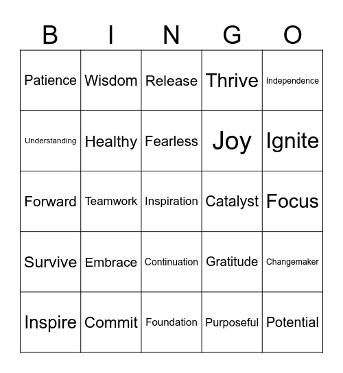 East 2025 Word of the Year Bingo Card