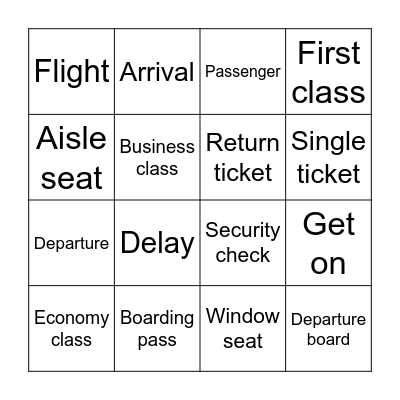 Airport Vocabulary Bingo Card