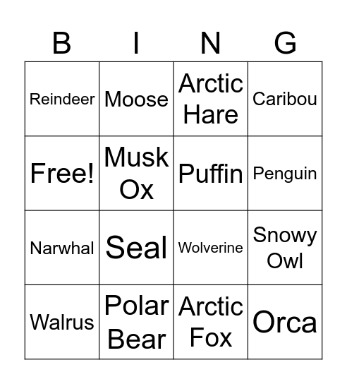 Arctic Bingo Card