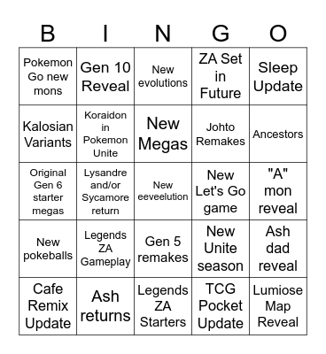 Pokemon Presents Bingo Card