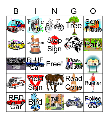 Car Trip Bingo Card