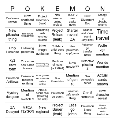 Pokemon Day 2025 Predictions Bingo Card