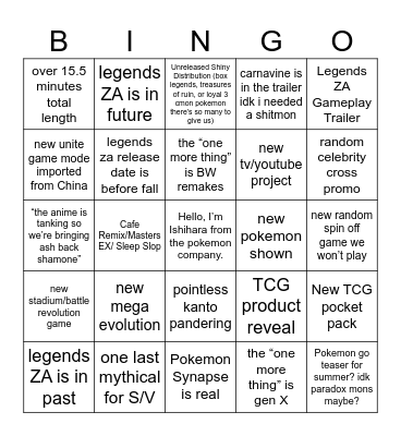 Pokemon Day 2025 Bingo Card