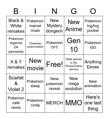 Pokemon presents Bingo Card