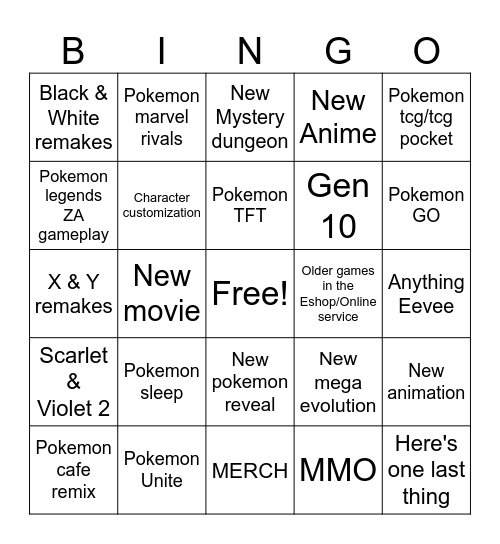 Pokemon presents Bingo Card