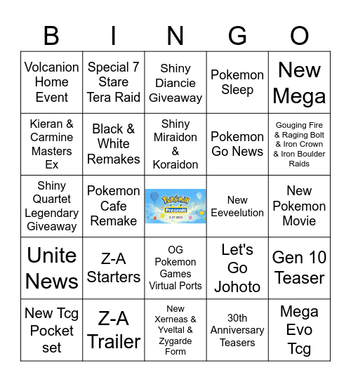 Pokemon Presents 2025 Bingo Card