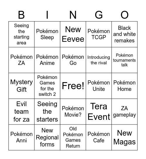 Pokémon present Bingo Card