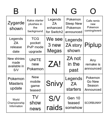 Pokemon Presents Bingo Card