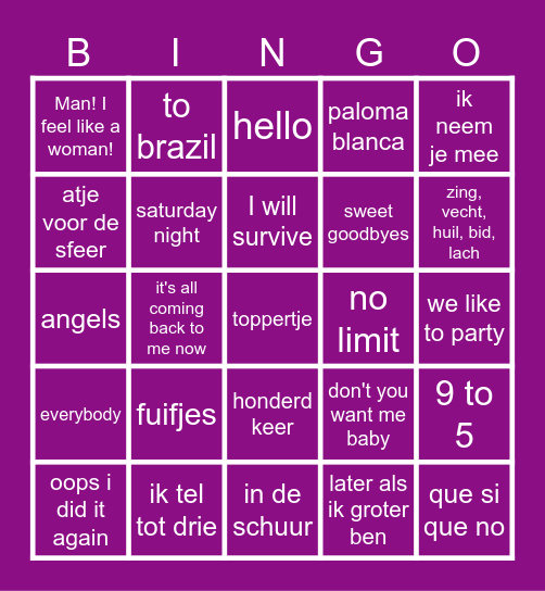 Lions Muziekbingo Ronde 2 Bingo Card