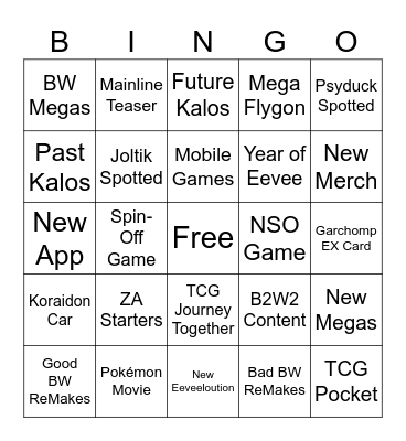 Pokémon Presents 2025 Bingo Card