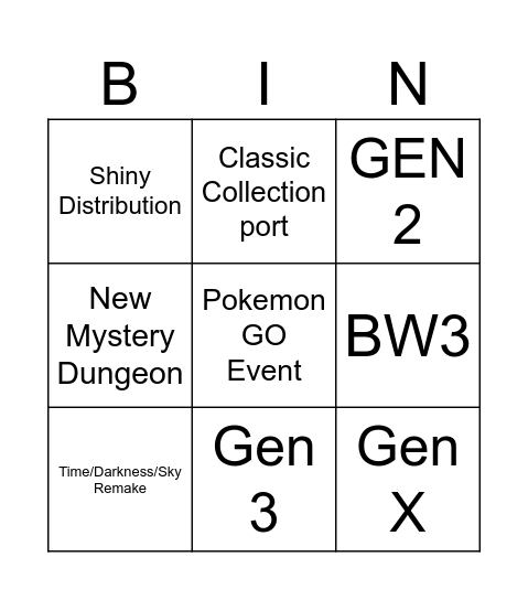 Pokemon Day Bingo Card