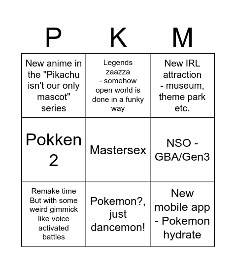 Pokemon Direct Bingo Card