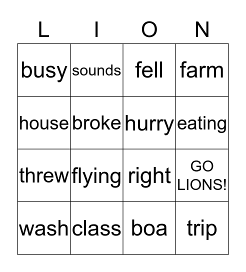 Lions Bingo Card
