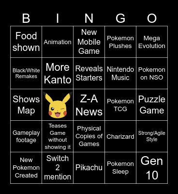 Pokemon Presents Bingo Card