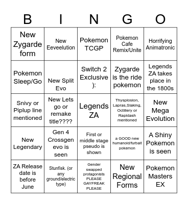 Legends Zaza predictions Bingo Card
