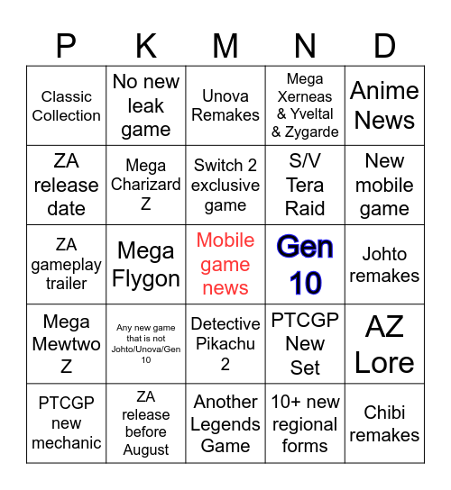 Pokemon Day 2025 Bingo Card