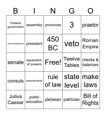 Roman Republic Bingo! Bingo Card