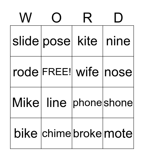 Long I and Long O Bingo Card