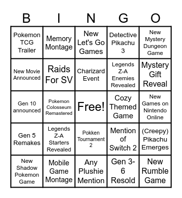 Pokemon Presents 2025 Bingo Card