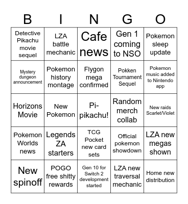 Pokemon day 2025 Bingo Card