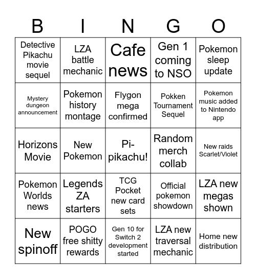 Pokemon day 2025 Bingo Card