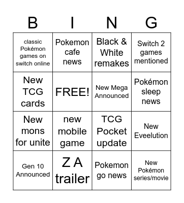 Pokémon Day Bingo Card