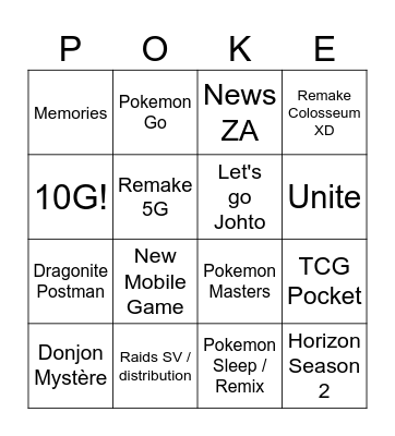 Pokemon Present Bingo Card