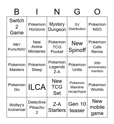 Pokemom Presents 2025 Bingo Card
