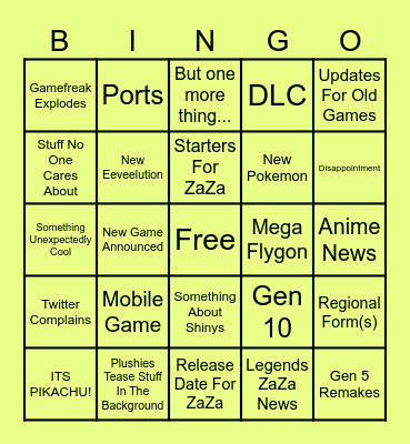 Pokemon Presents 27th Bingo Card