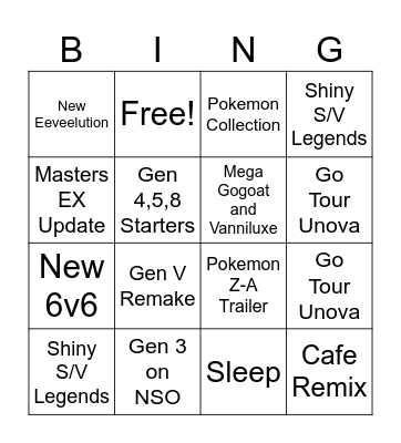 Pokemon Presents Bingo Card