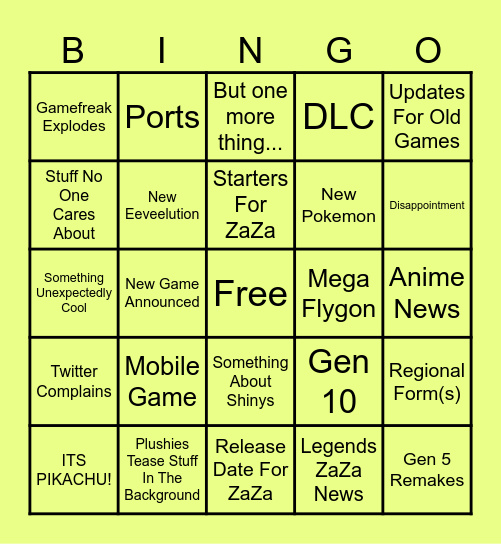 Pokemon Presents 27th Bingo Card